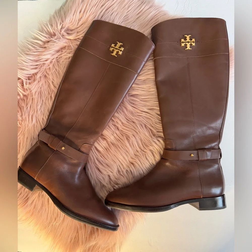 Tory Burch Everly Knee High Riding Leather Boots Brown Size 9